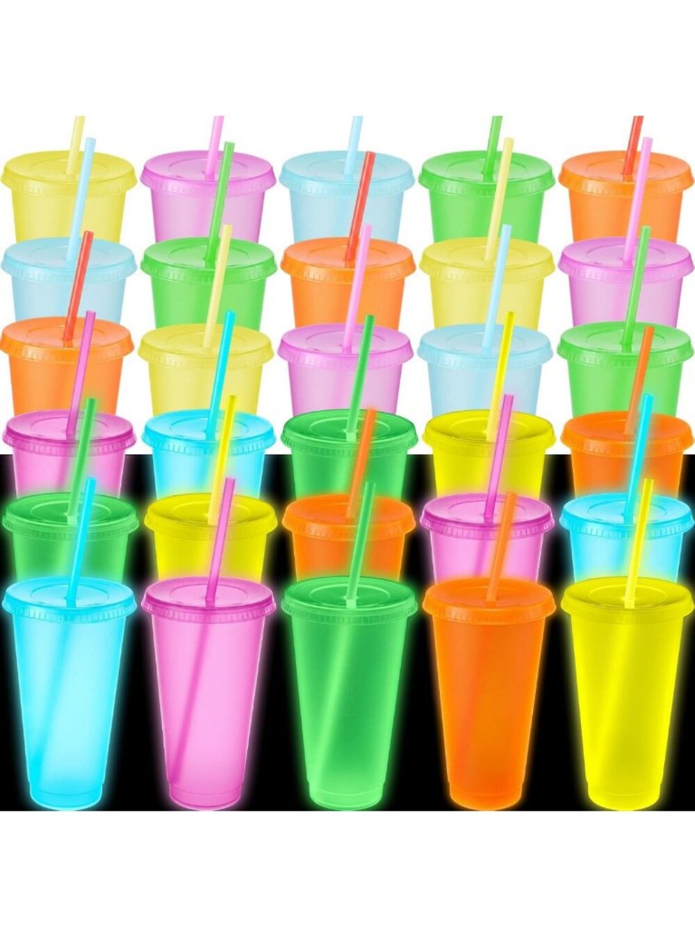 30 Pack Glow in the Dark Halloween Cups - 24 oz Fluorescent Colorful Drinkware